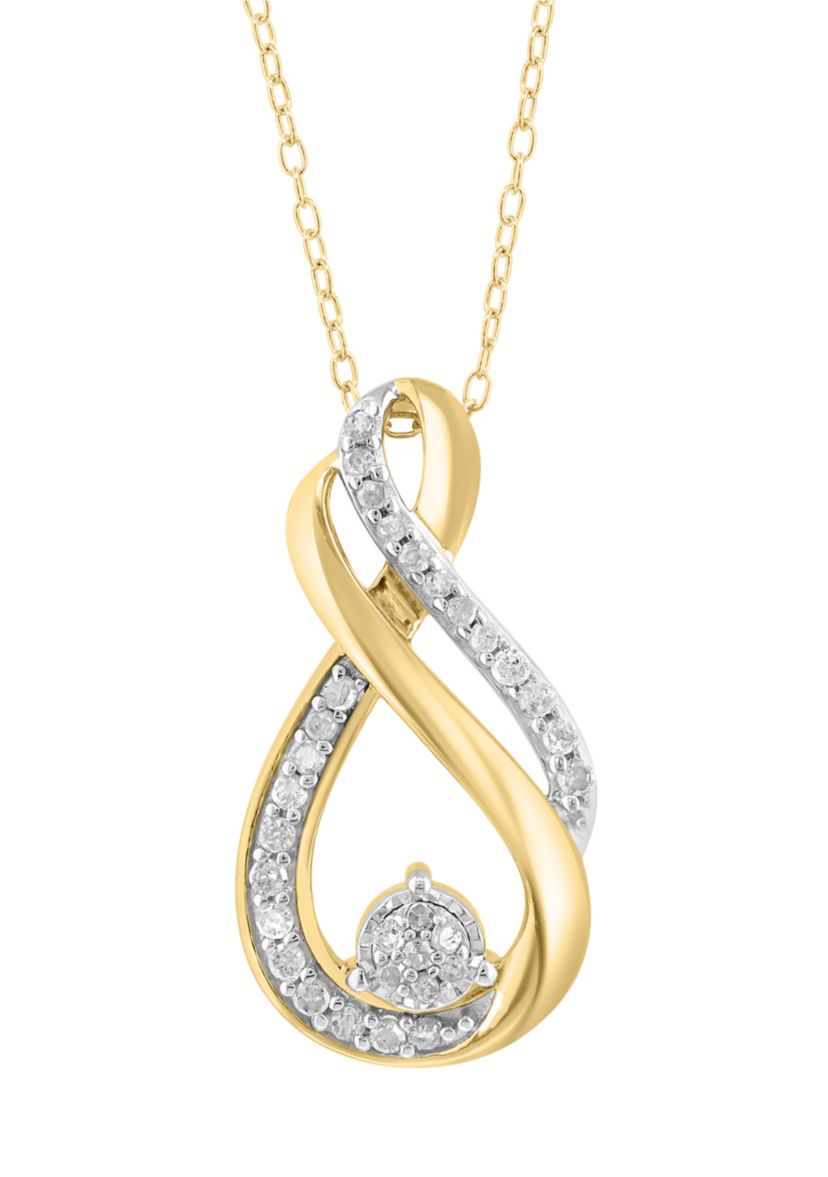 Gold Over Silver Diamond Pendant Necklace 
