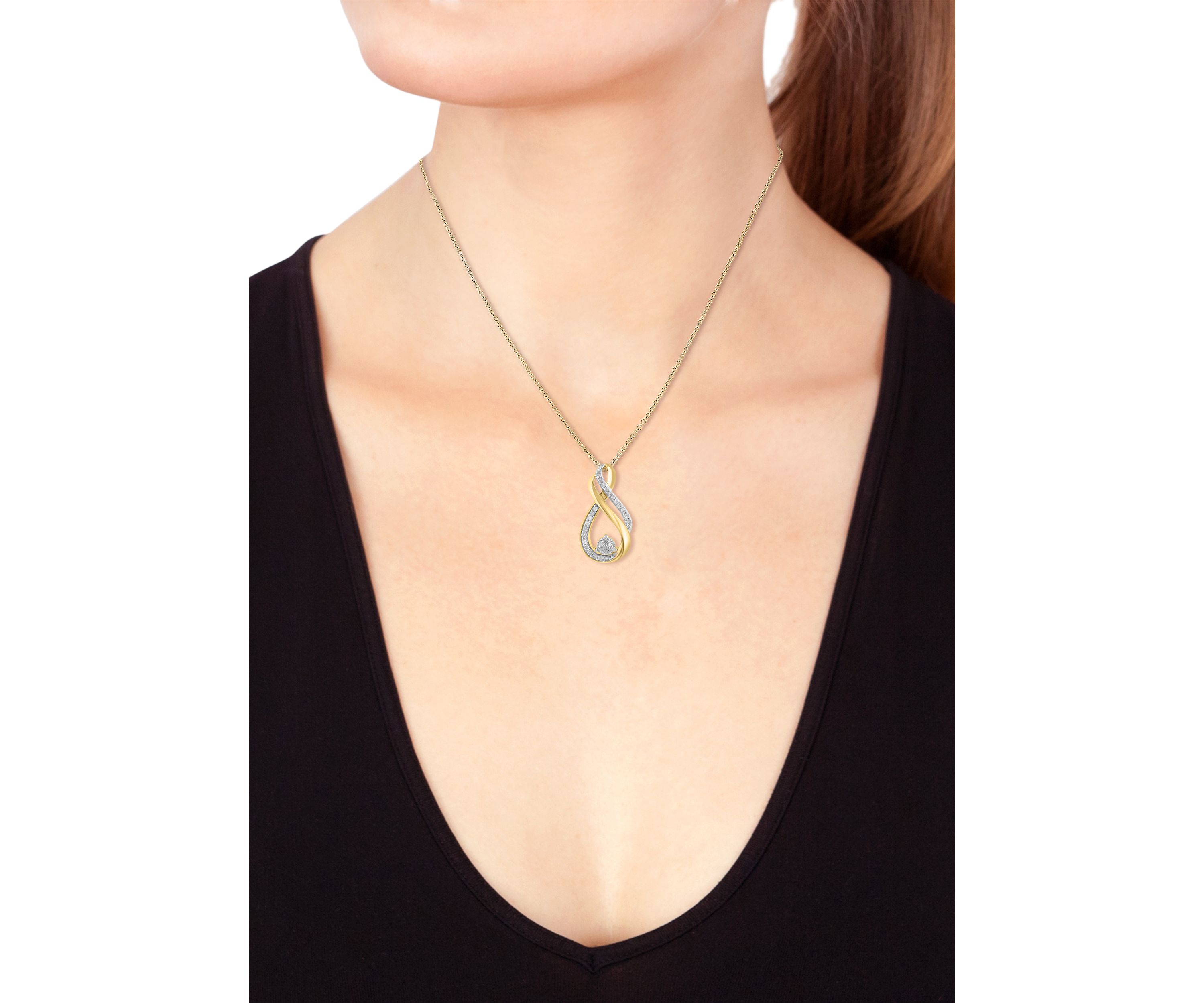 Gold Over Silver Diamond Pendant Necklace 