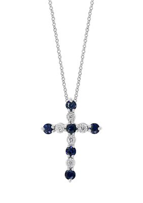 Effy 1/10 Ct. T.w. Diamond And 3/5 Ct. T.w. Sapphire Pendant Necklace In 14K White Gold