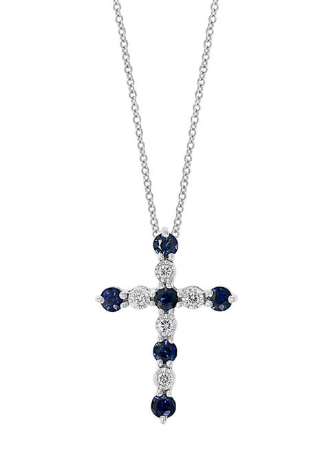 1/10 ct. t.w. Diamond and 3/5 ct. t.w. Sapphire Pendant Necklace in 14K White Gold 