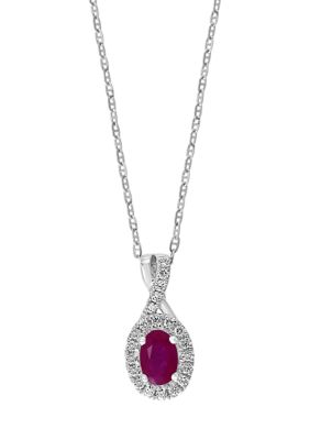 Effy 1/6 Ct. T.w. Diamond And 1/2 Ct. T.w. Ruby Necklace In 14K White Gold