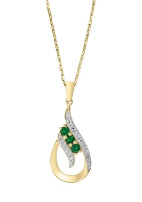 Effy 1/10 Ct. T.w. Diamond And 1/4 Ct. T.w. Emerald Pendant Necklace In 14K Yellow Gold