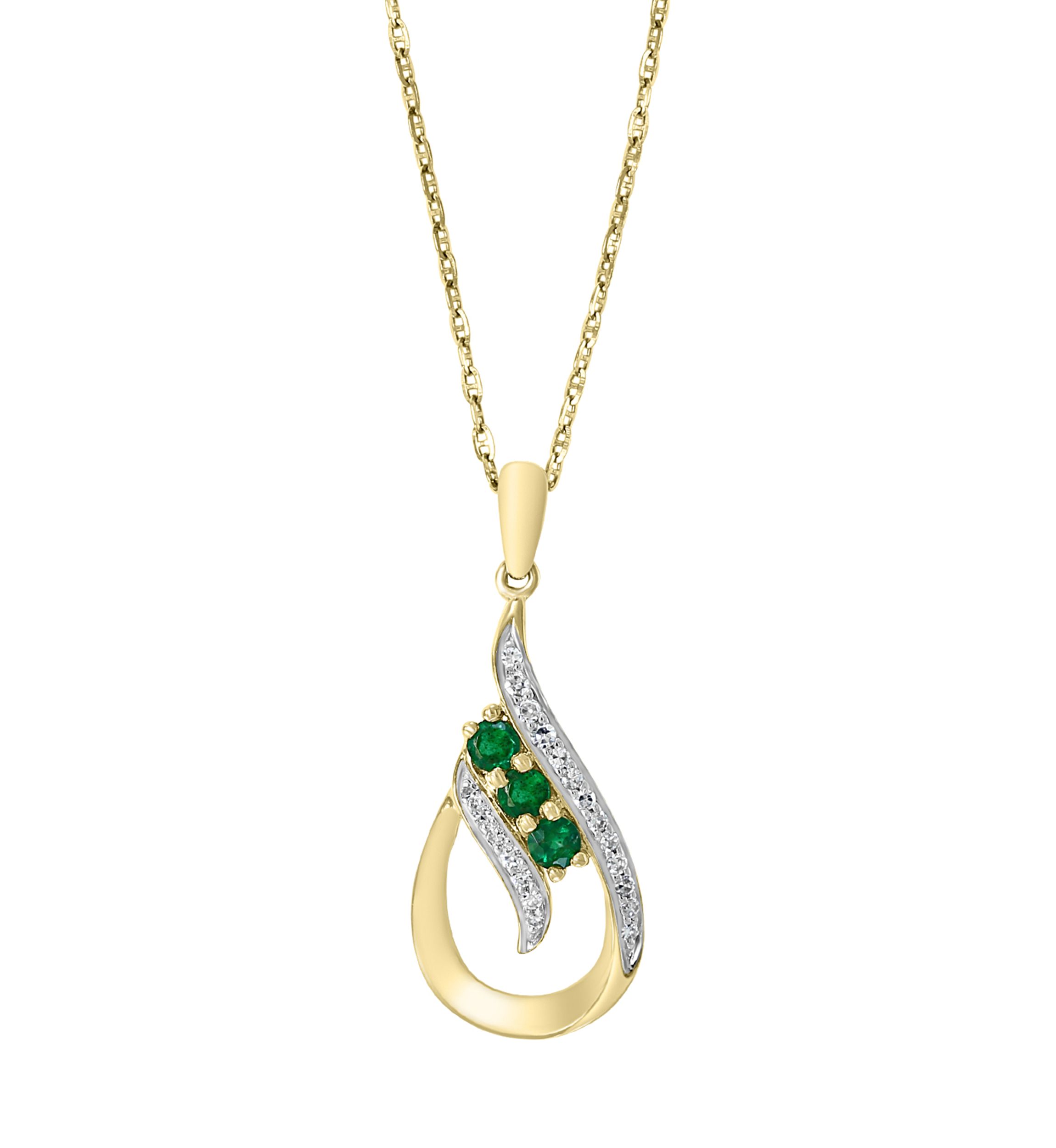 1/10 ct. t.w. Diamond and  1/4 ct. t.w. Emerald Pendant Necklace in 14K Yellow Gold 