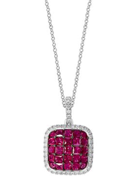 Effy 1/5 Ct. T.w. Diamond And 1.51 Ct. T.w. Ruby Square Pendant Necklace In 14K White Gold