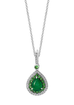 Effy 1/4 Ct. T.w. Diamond And 1.69 Ct. T.w. Emerald Pear Pendant Necklace In 14K White Gold