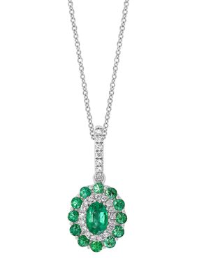 Effy 1/8 Ct. T.w. Diamond And 3/4 Ct. T.w. Emerald Pendant Necklace In 14K White Gold