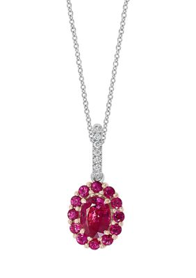 Effy 1/10 Ct. T.w. Diamond And 1.58 Ct. T.w. Ruby Oval Pendant Necklace In 14K Two-Tone Gold, 16 In -  0191120347684