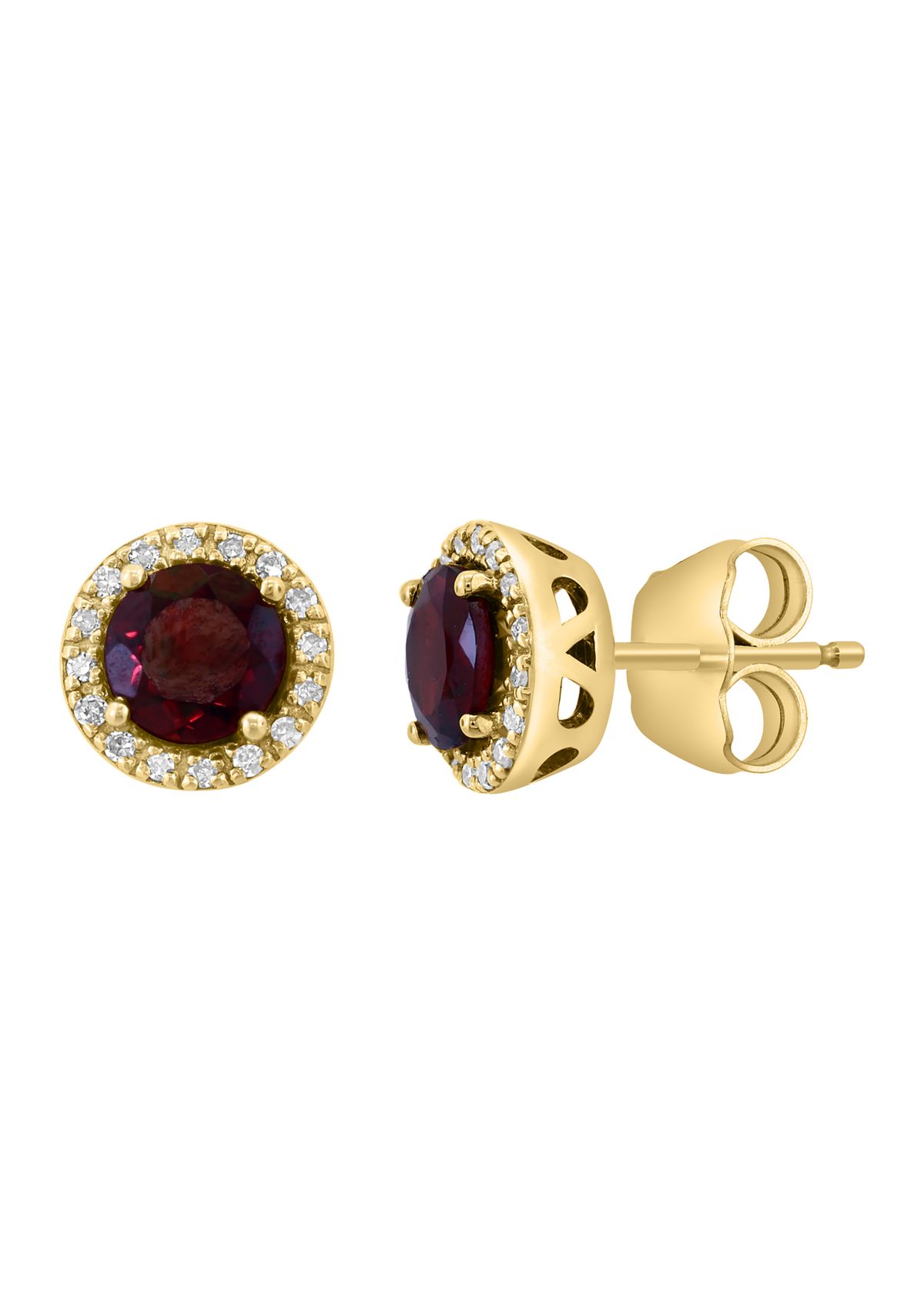 1.2 ct. t.w. Garnet, 1/10 ct. t.w. Diamond Earrings in 14K Yellow Gold