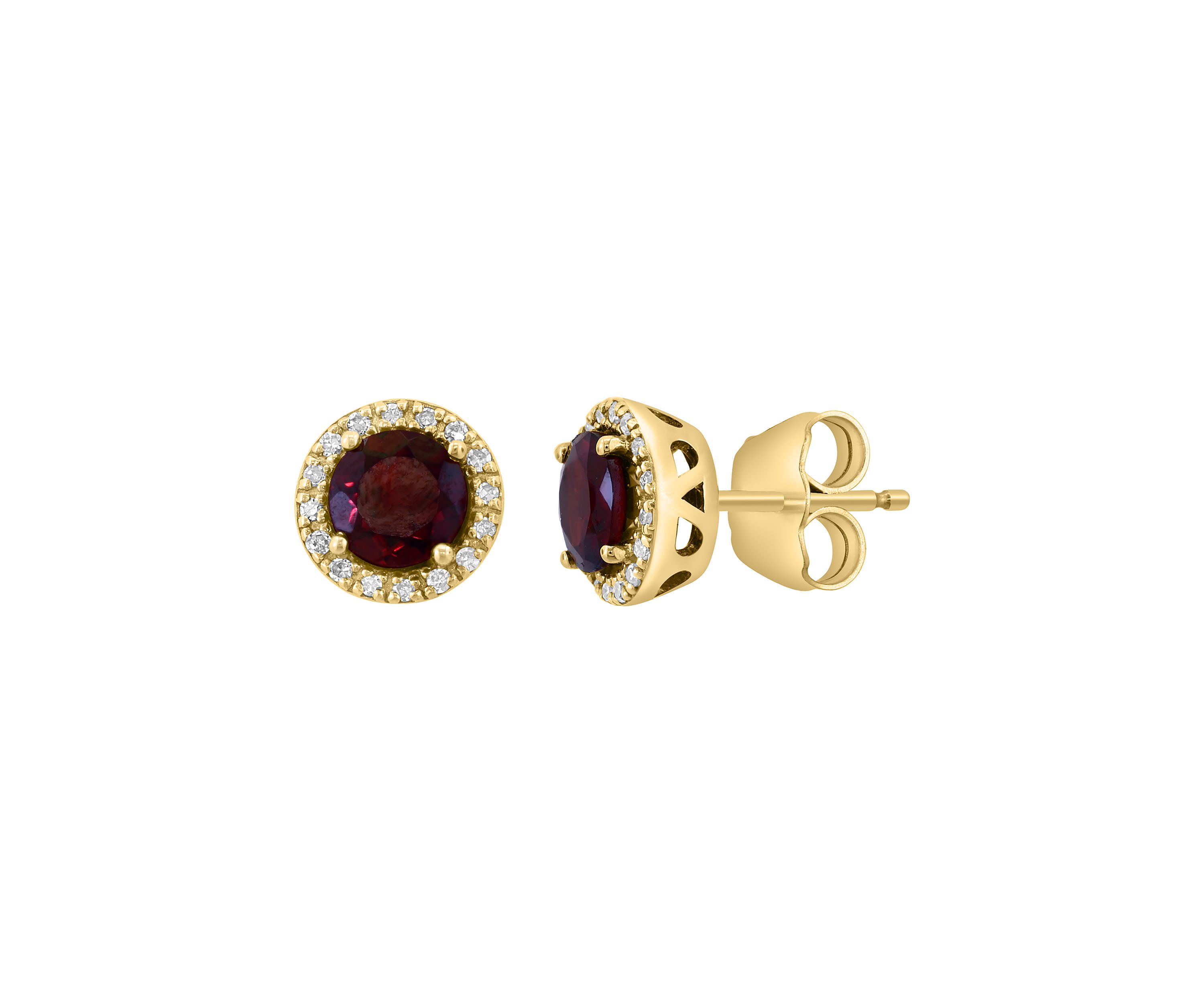 1.2 ct. t.w. Garnet, 1/10 ct. t.w. Diamond Earrings in 14K Yellow Gold