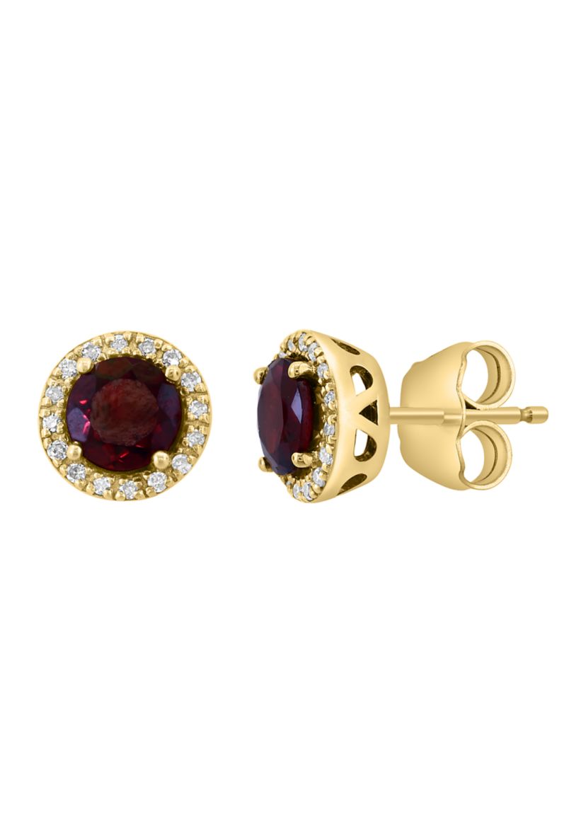 1.2 ct. t.w. Garnet, 1/10 ct. t.w. Diamond Earrings in 14K Yellow Gold