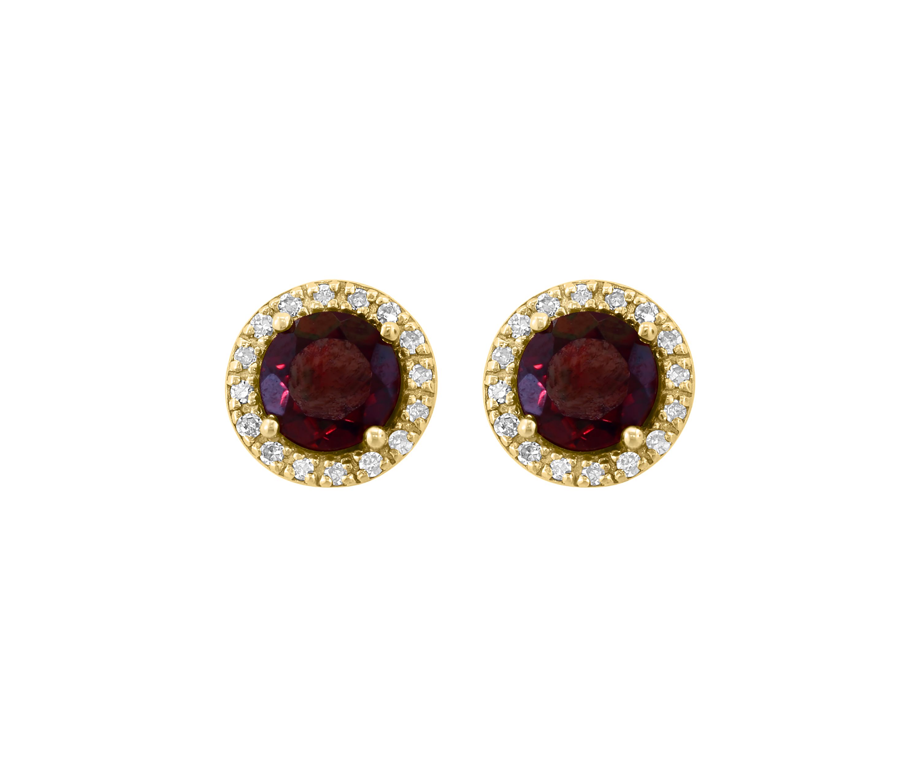 1.2 ct. t.w. Garnet, 1/10 ct. t.w. Diamond Earrings in 14K Yellow Gold