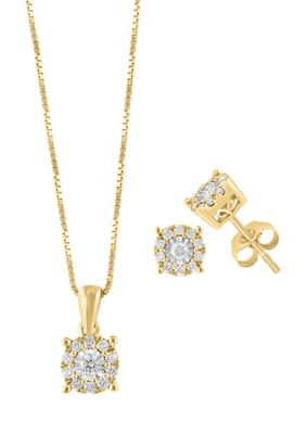 Effy 1/2 ct. t.w. Diamond Earrings and Necklace Set in Gold Over Sterling Silver, Yellow