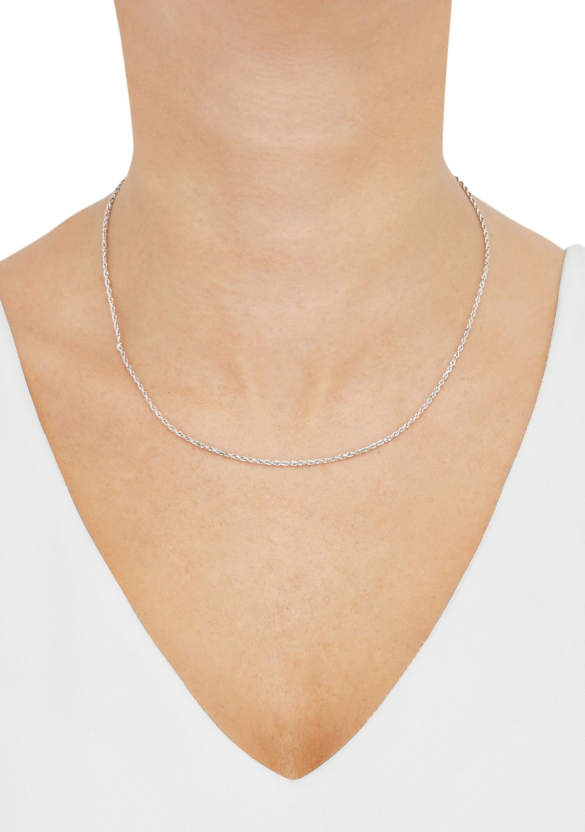 Solid Rope Chain Necklace in 14K White Gold