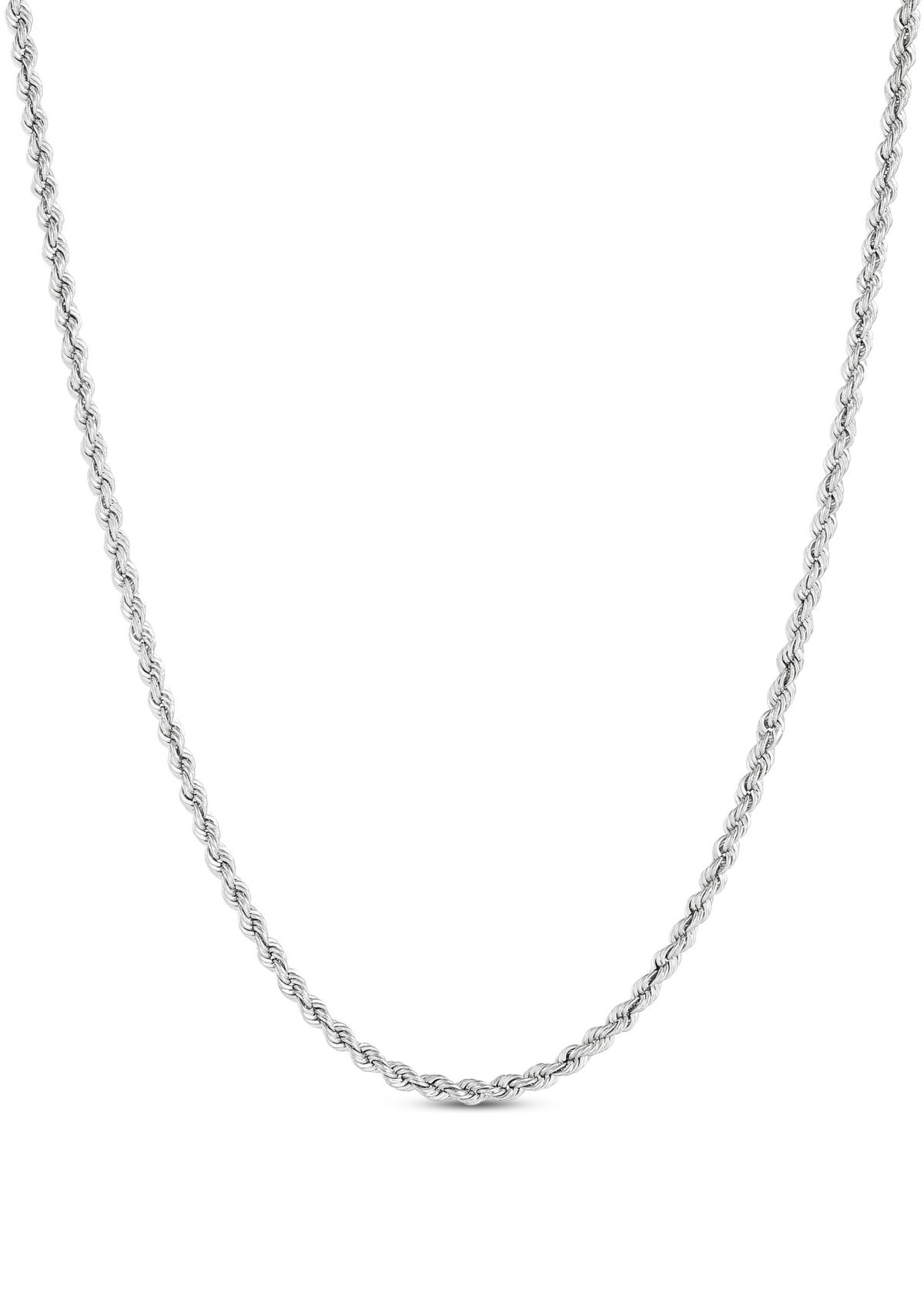 Heavy Hollow Rope Chain Necklace in 14K White Gold