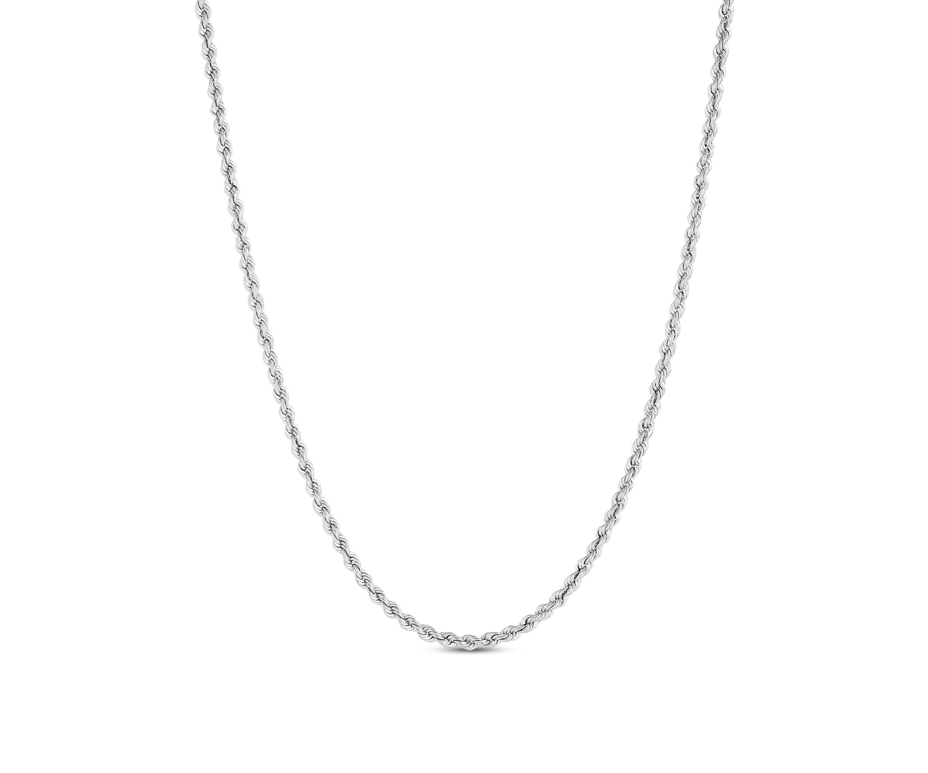 Heavy Hollow Rope Chain Necklace in 14K White Gold
