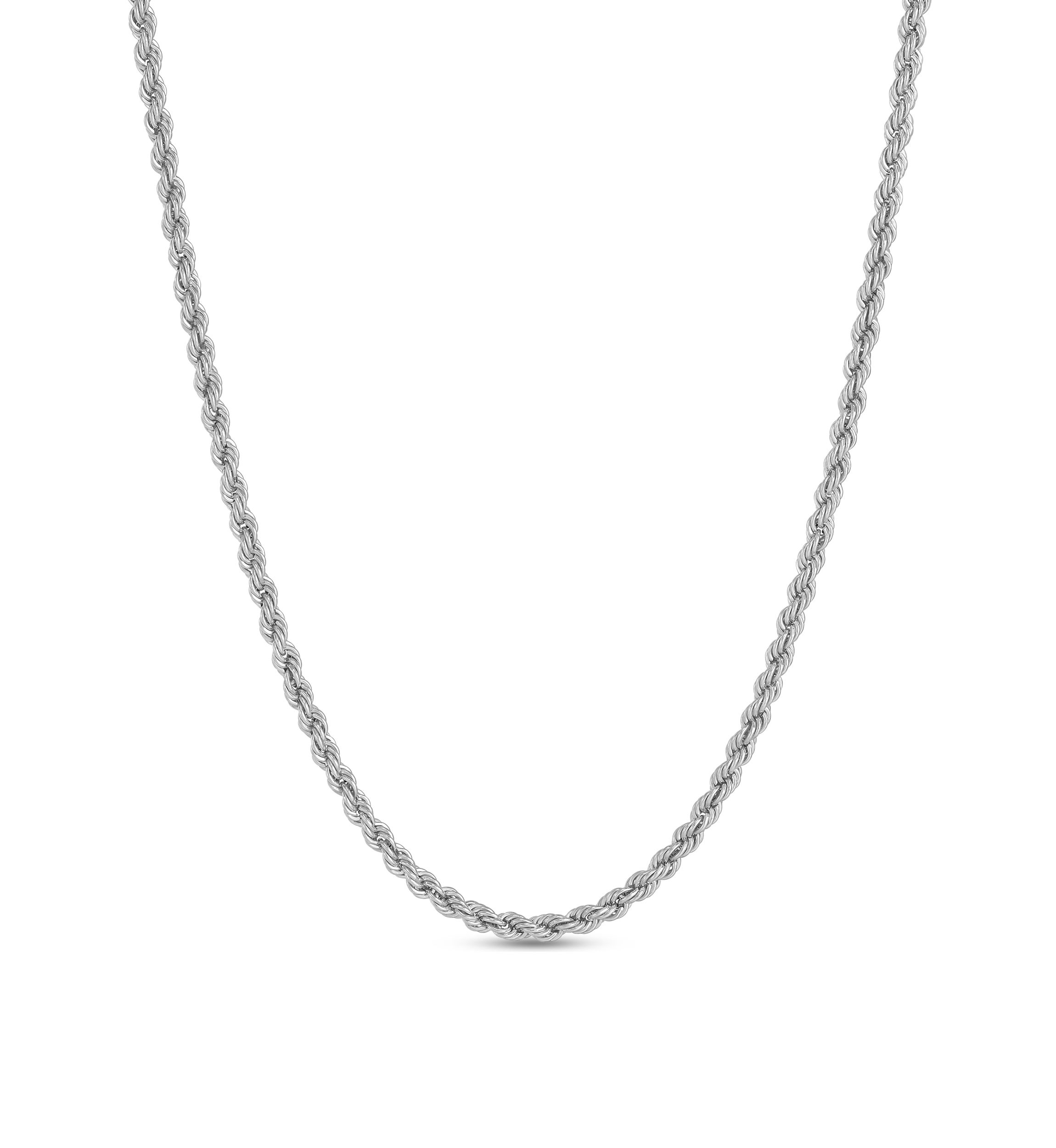 Heavy Hollow Rope Chain Necklace in 14K White Gold