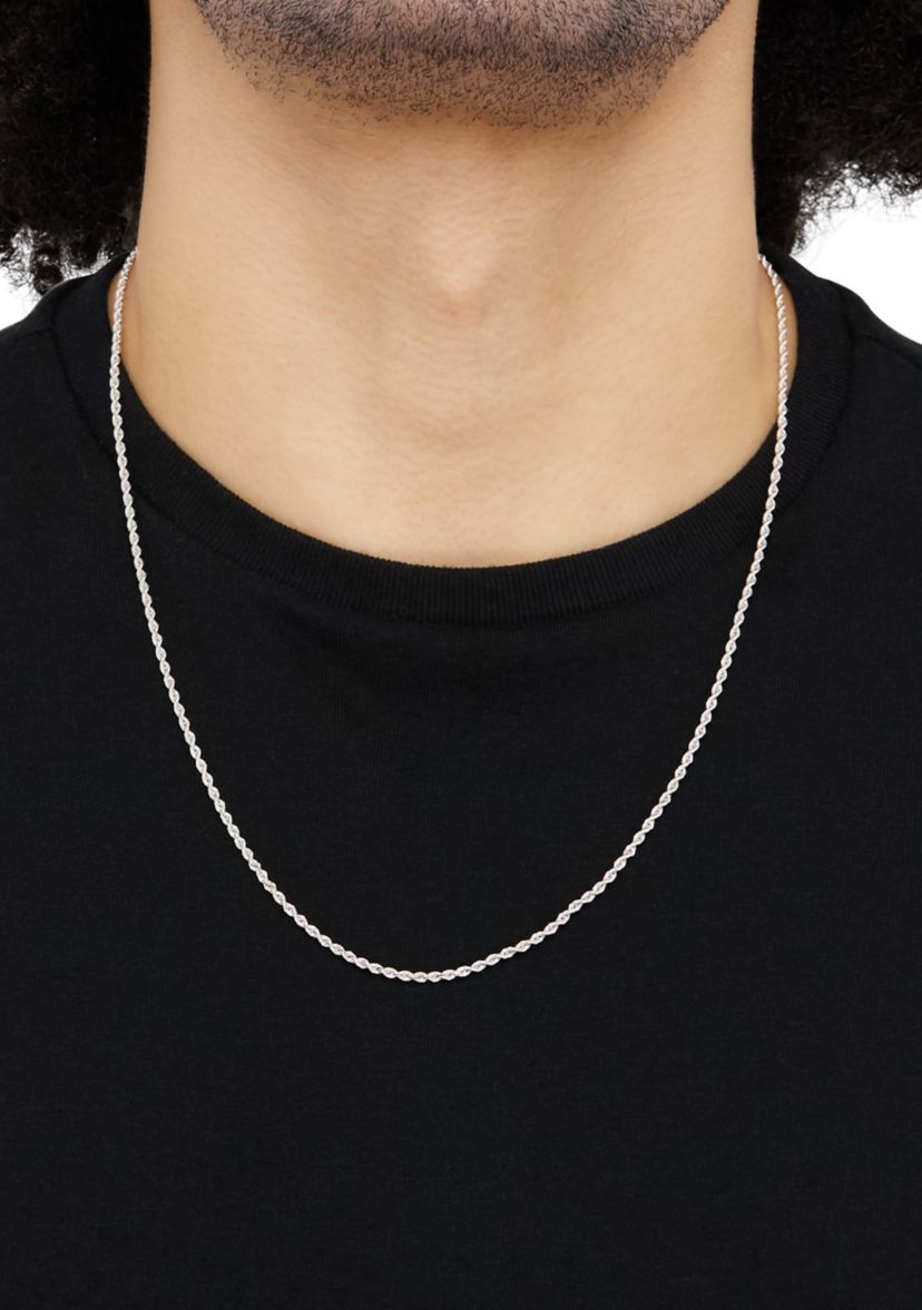 Heavy Hollow Rope Chain Necklace in 14K White Gold