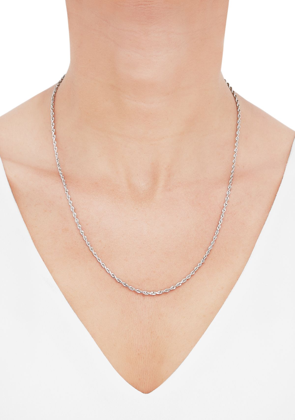 Solid Glitter Chain Necklace in 14K White Gold