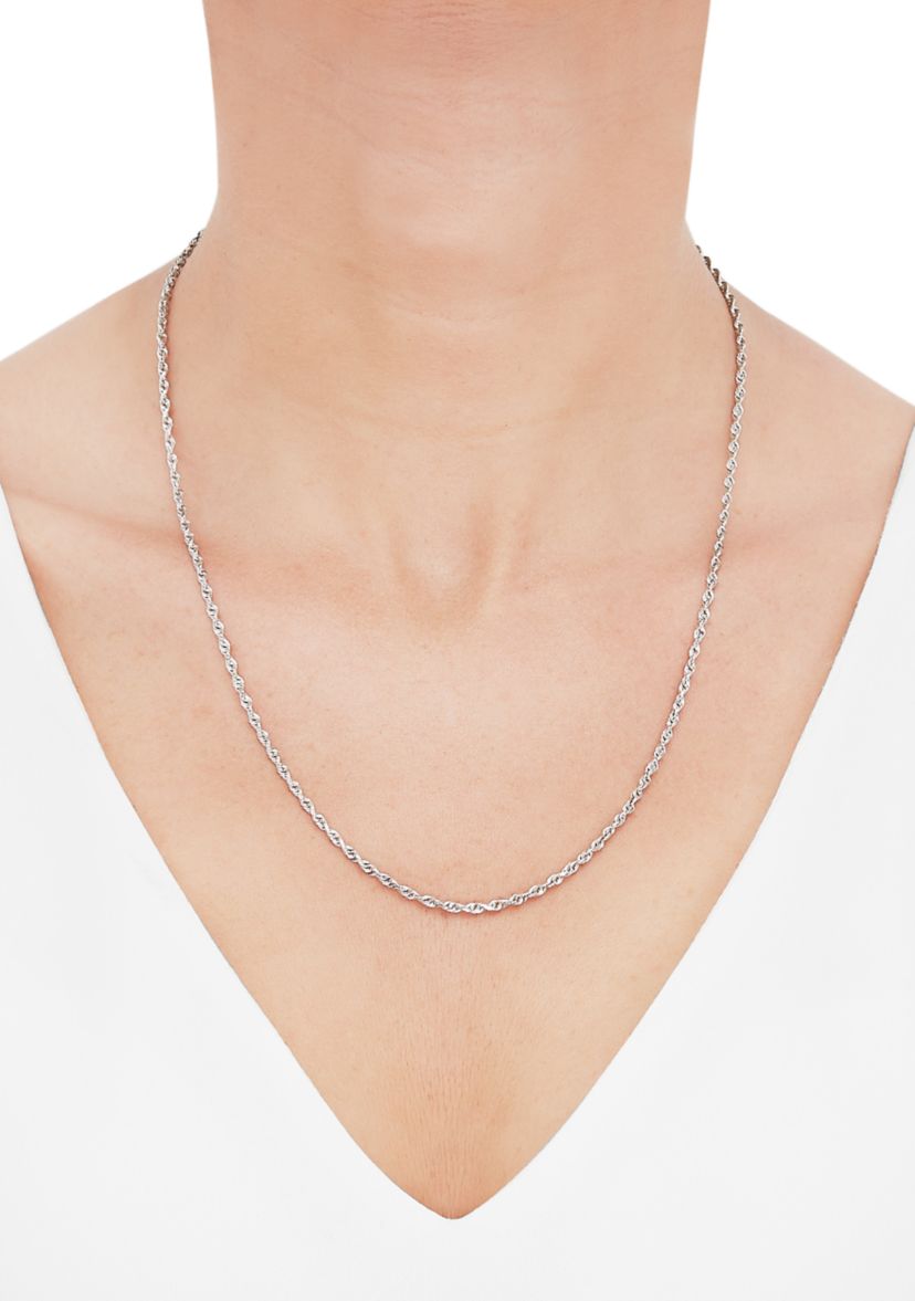 Solid Glitter Chain Necklace in 14K White Gold