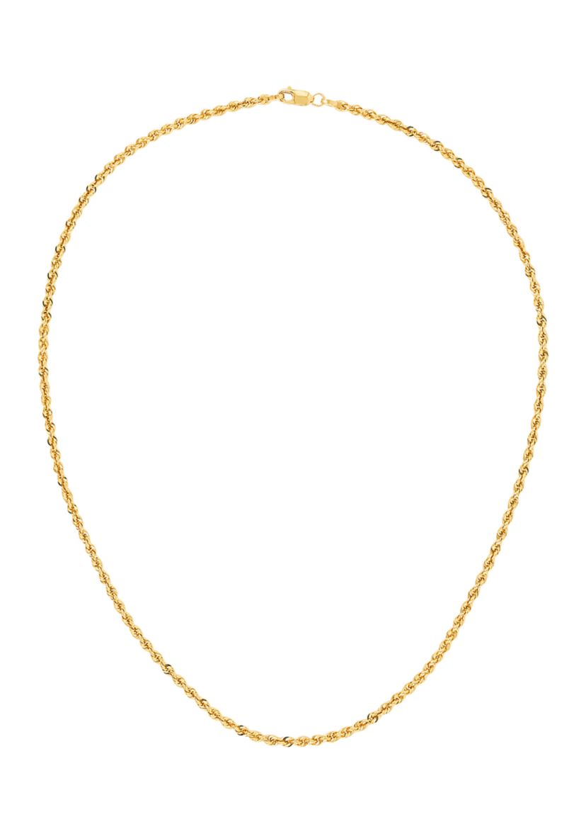 Heavy Hollow Rope Chain Necklace in 14K Yellow Gold