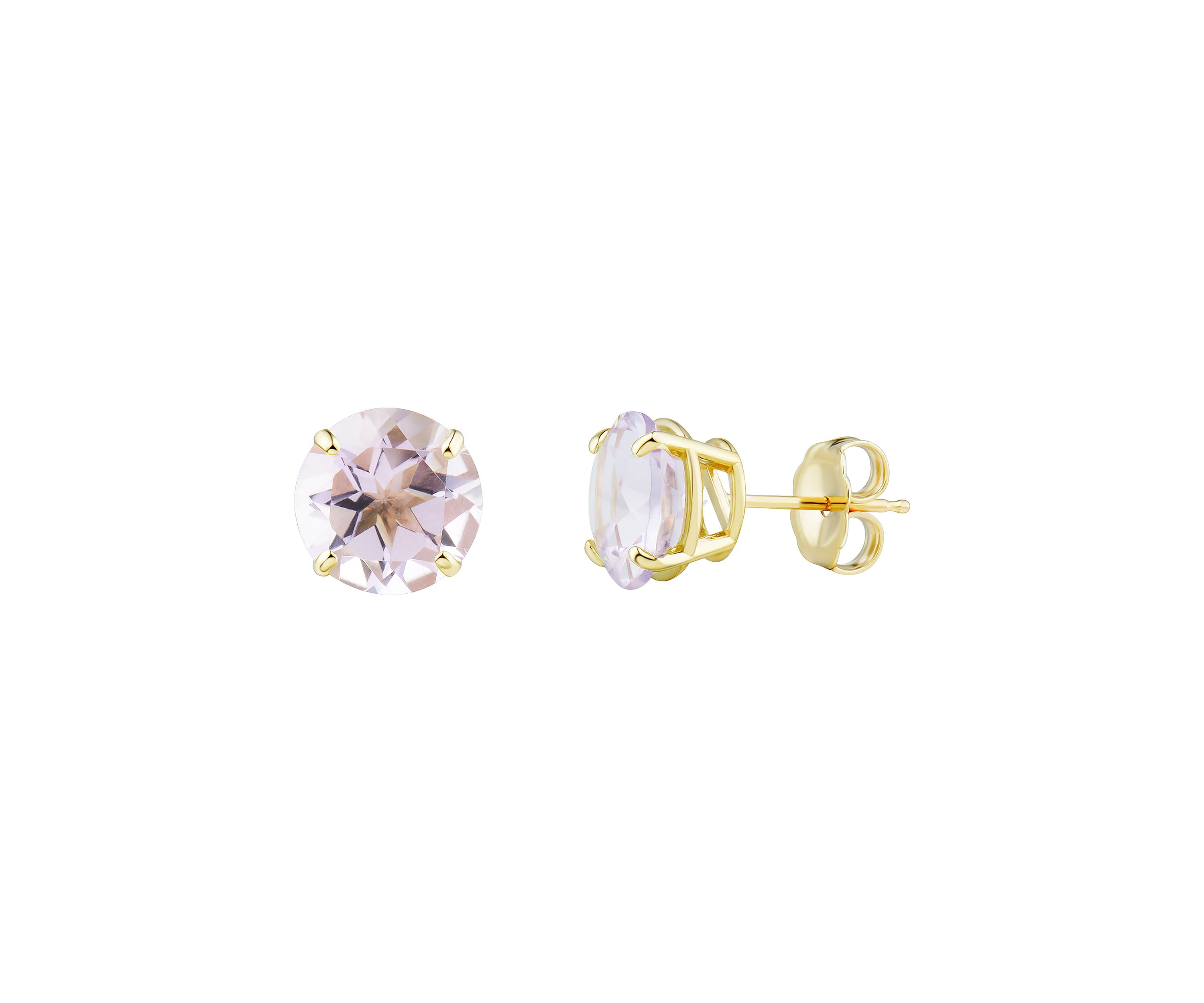 8 mm Pink Amethyst Stud Earrings in 10k Yellow Gold