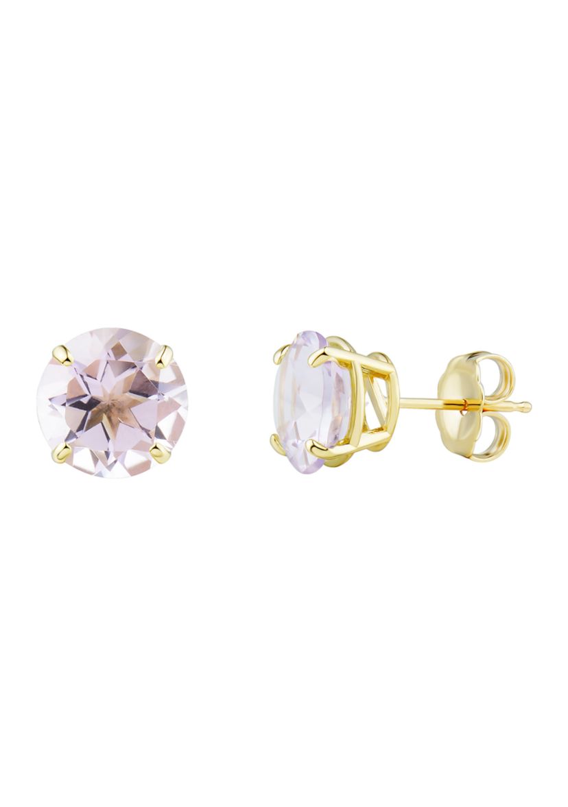 8 mm Pink Amethyst Stud Earrings in 10k Yellow Gold