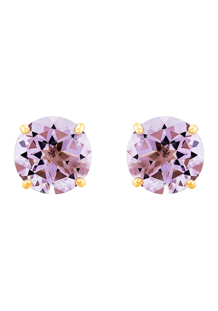 8 mm Pink Amethyst Stud Earrings in 10k Yellow Gold