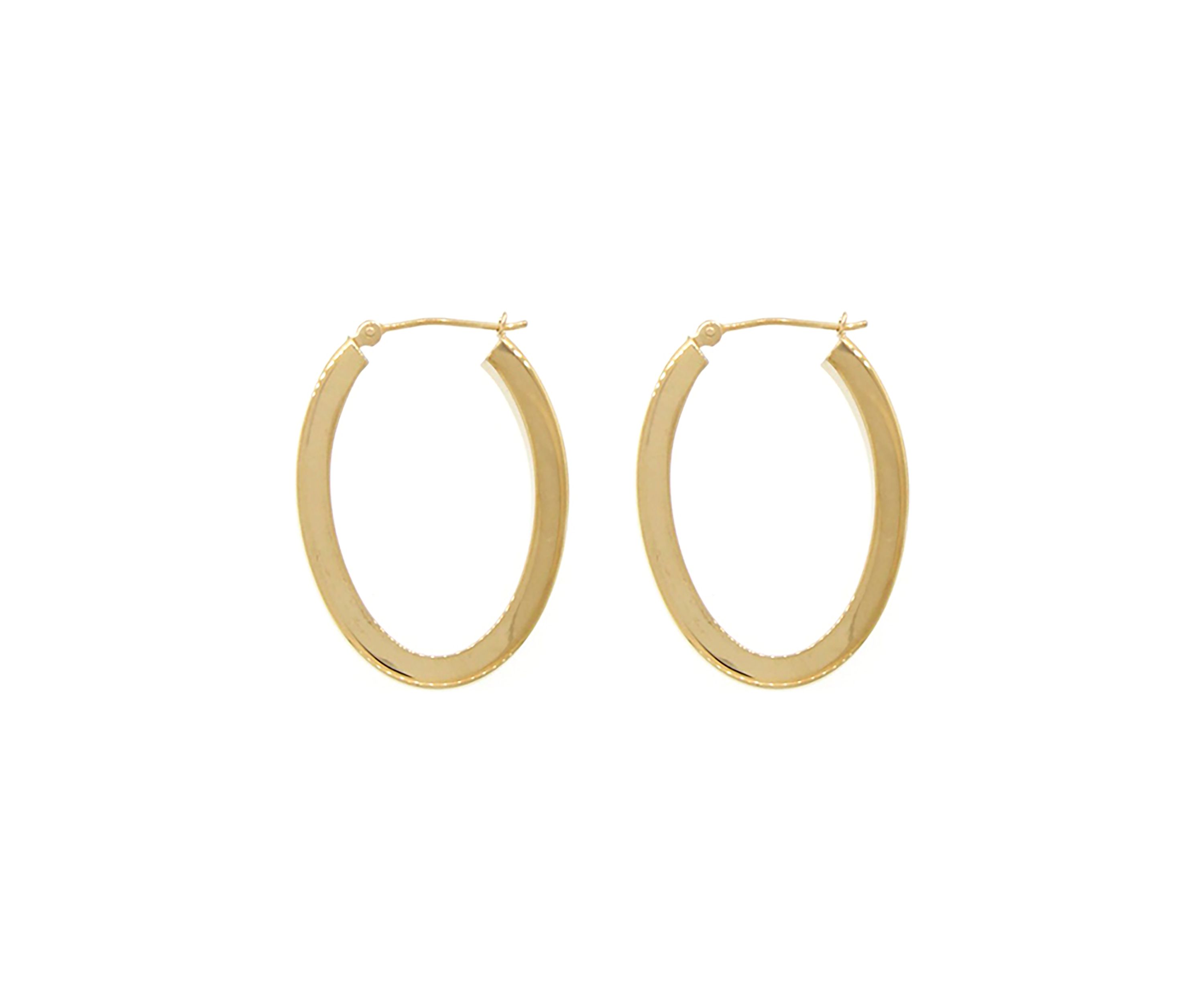3 mm x 20 mm x 30 mm Square Tube Oval Hoop Earrings in 14K Gold