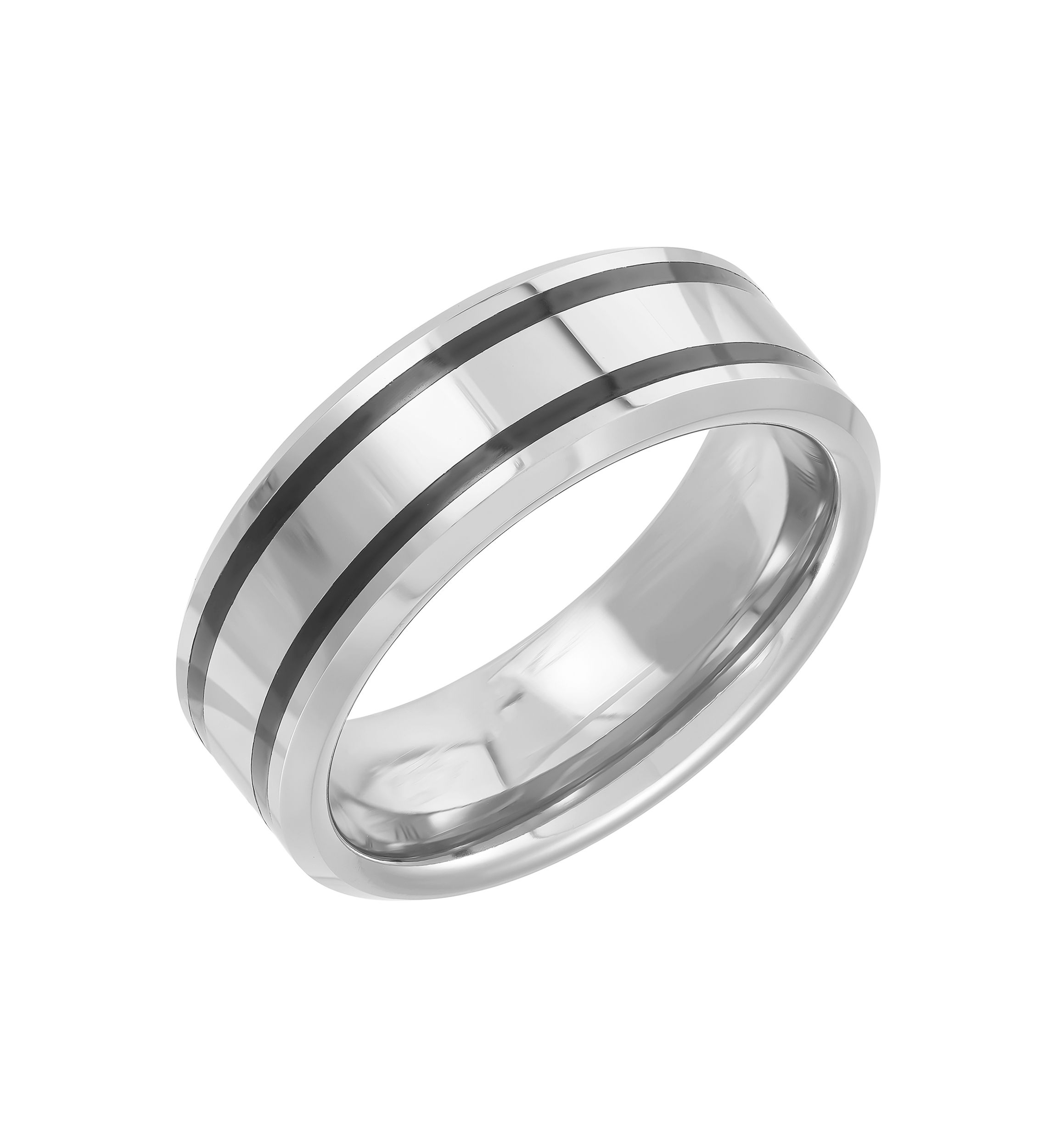 8 Millimeter Gents Band Black Resin Inlay in Tungsten