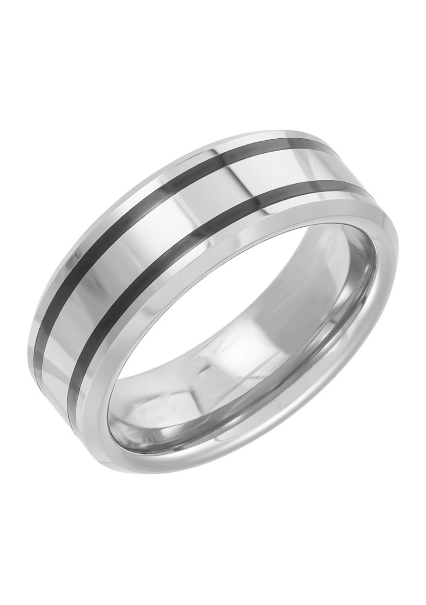 8 Millimeter Gents Band Black Resin Inlay in Tungsten