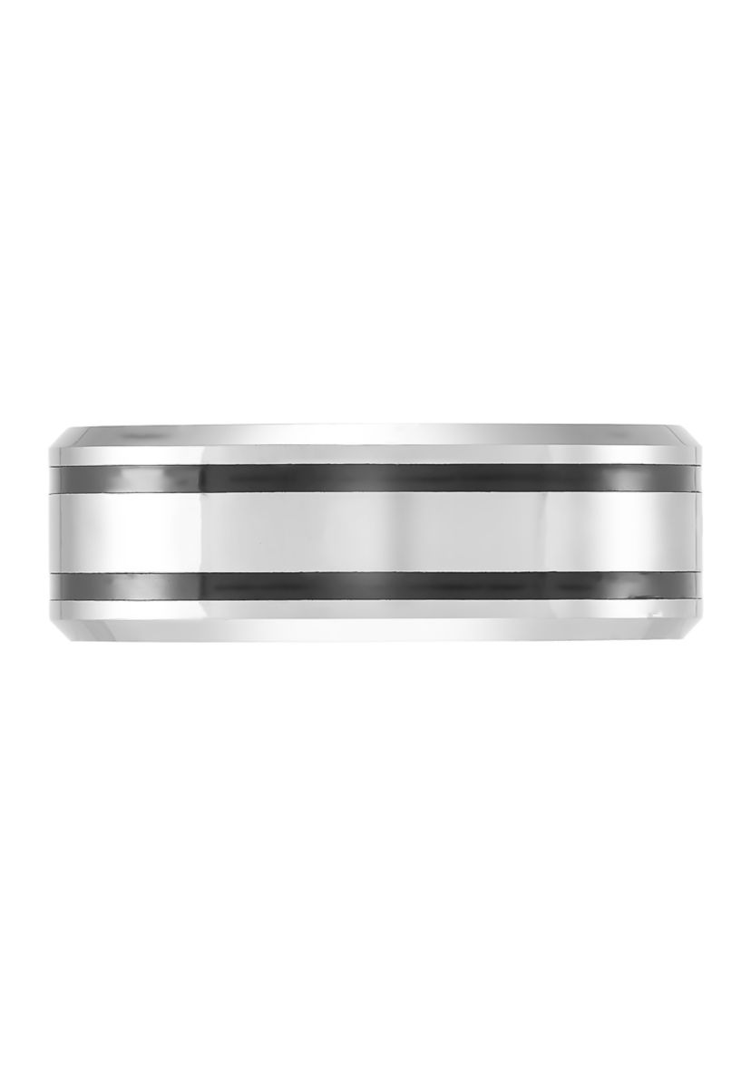8 Millimeter Gents Band Black Resin Inlay in Tungsten