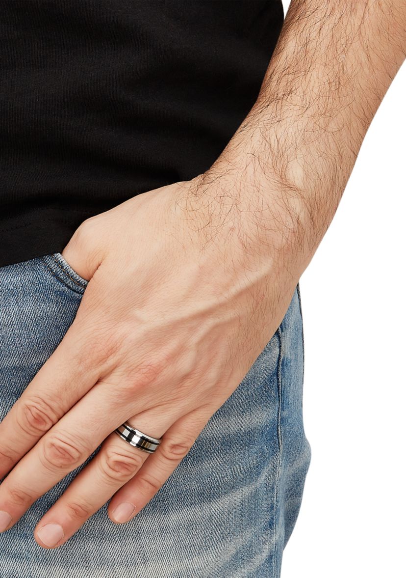 8 Millimeter Gents Band Black Resin Inlay in Tungsten