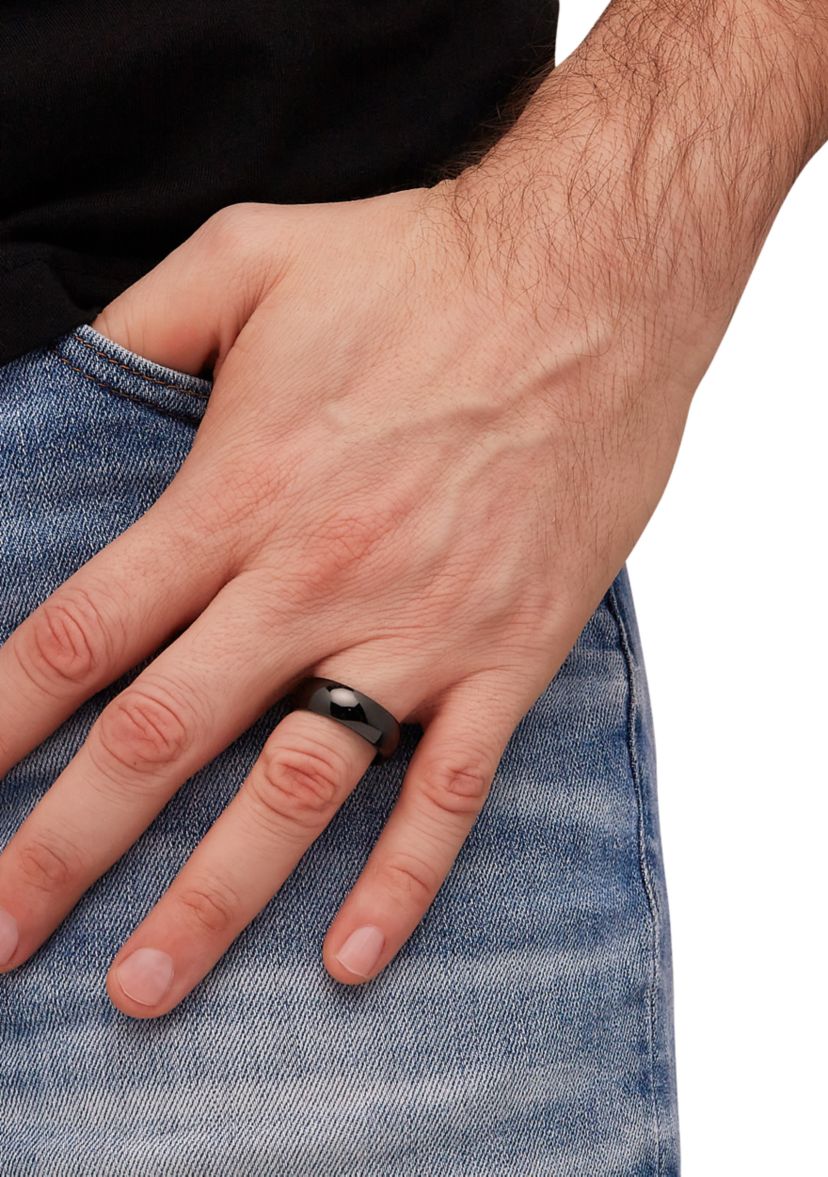 Mens 8 Millimeter Band Black Dome in Tungsten