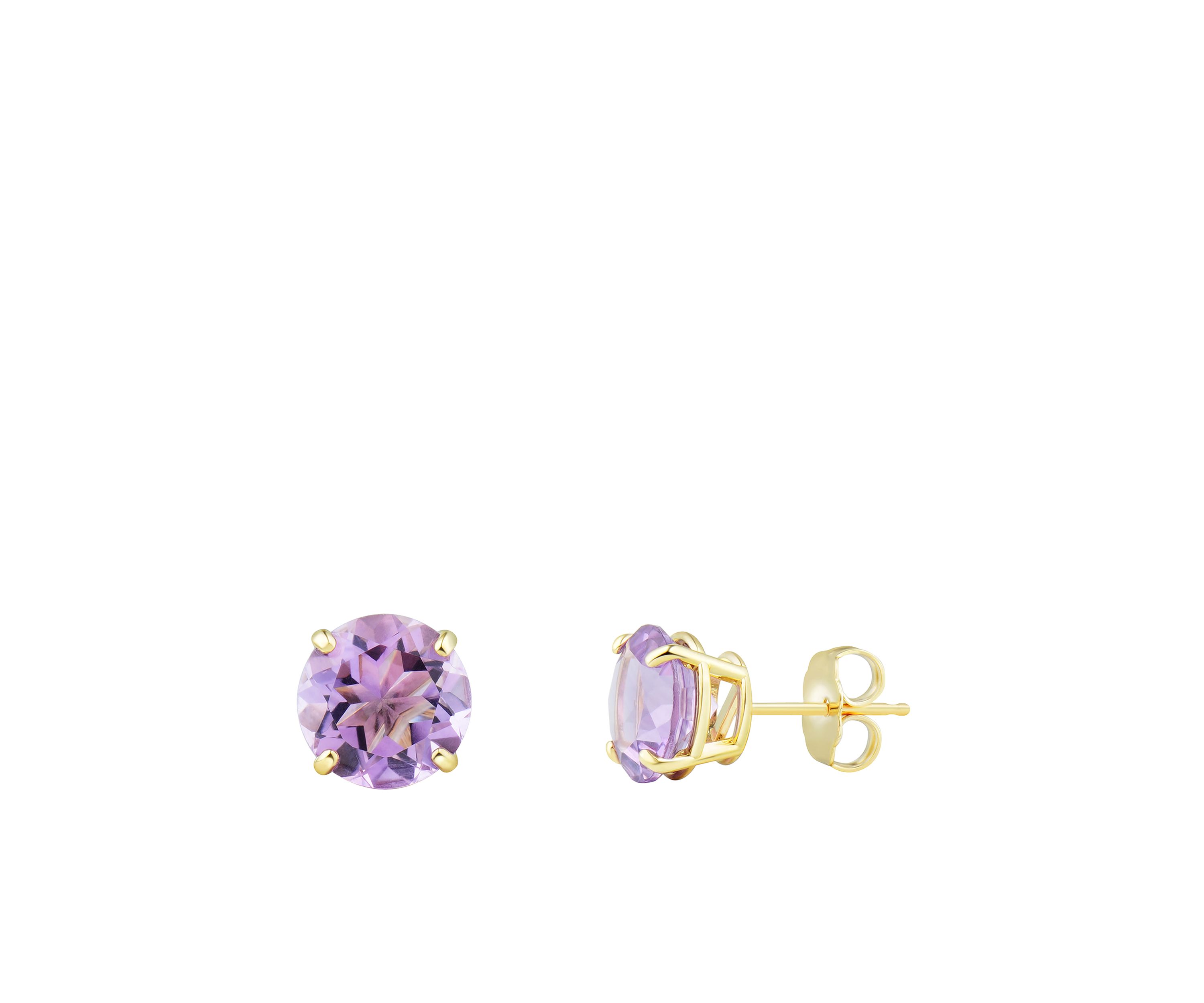 8 Millimeter Amethyst Earrings in 10K Yellow Gold 