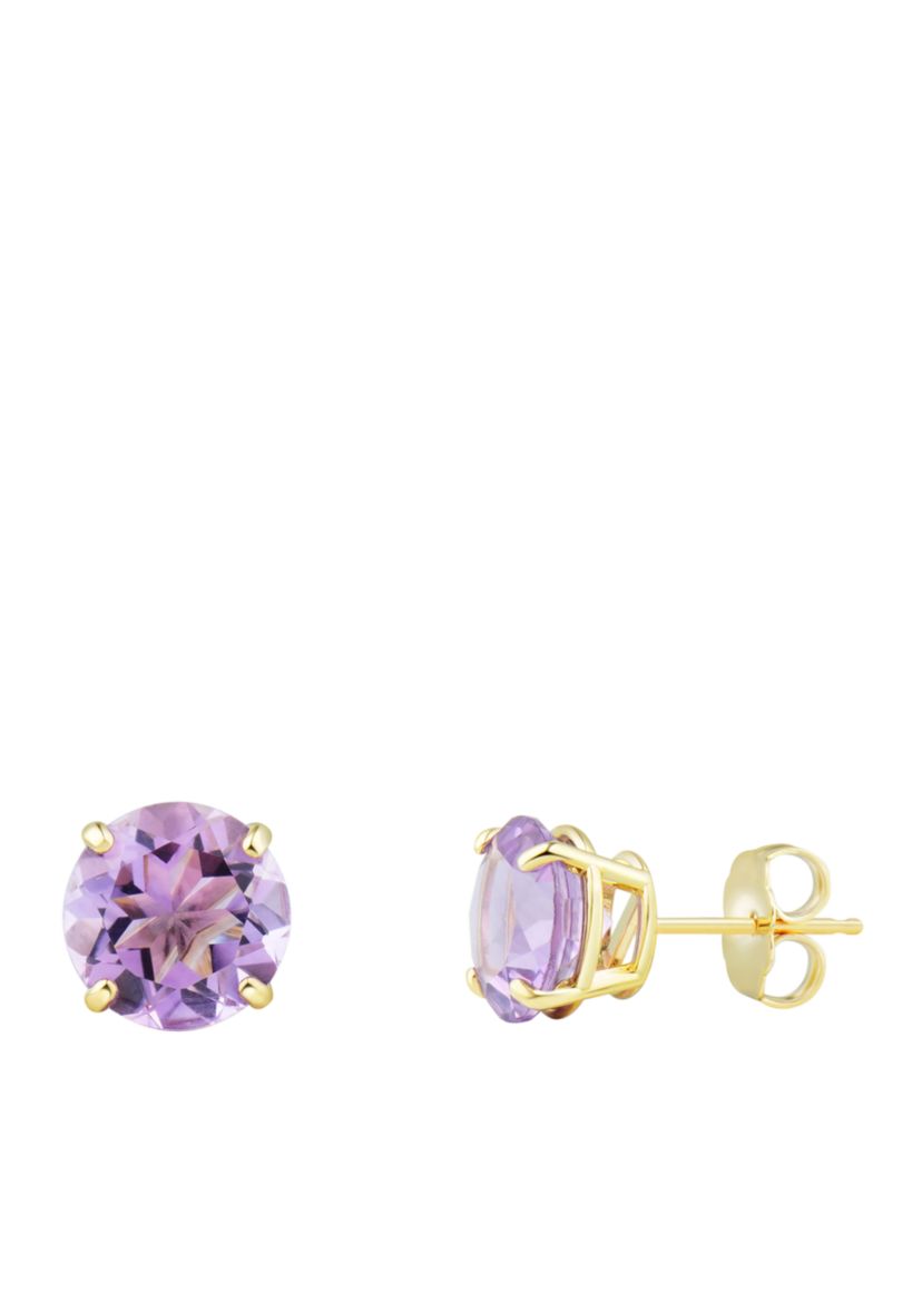 8 Millimeter Amethyst Earrings in 10K Yellow Gold 