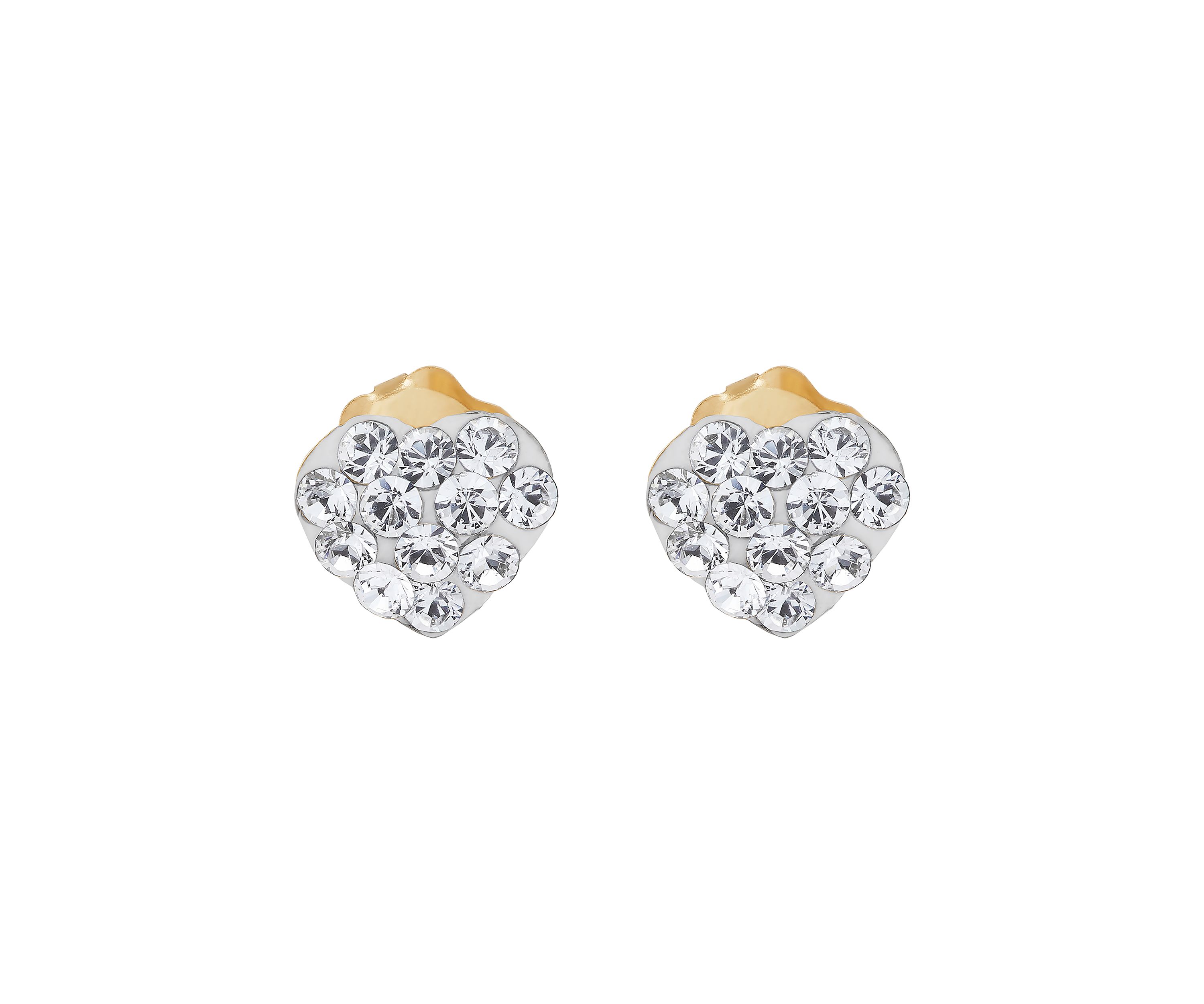 Crystal Baby Heart Earrings in 14K Yellow Gold