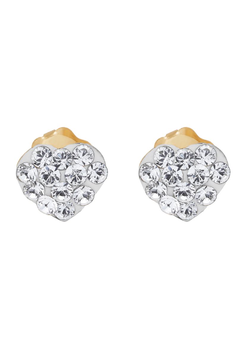 Crystal Baby Heart Earrings in 14K Yellow Gold