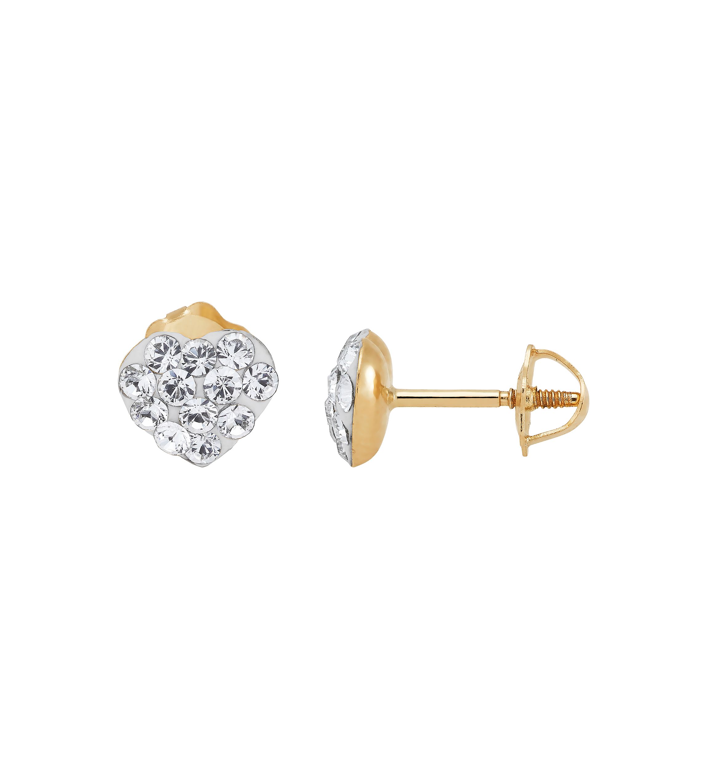 Crystal Baby Heart Earrings in 14K Yellow Gold