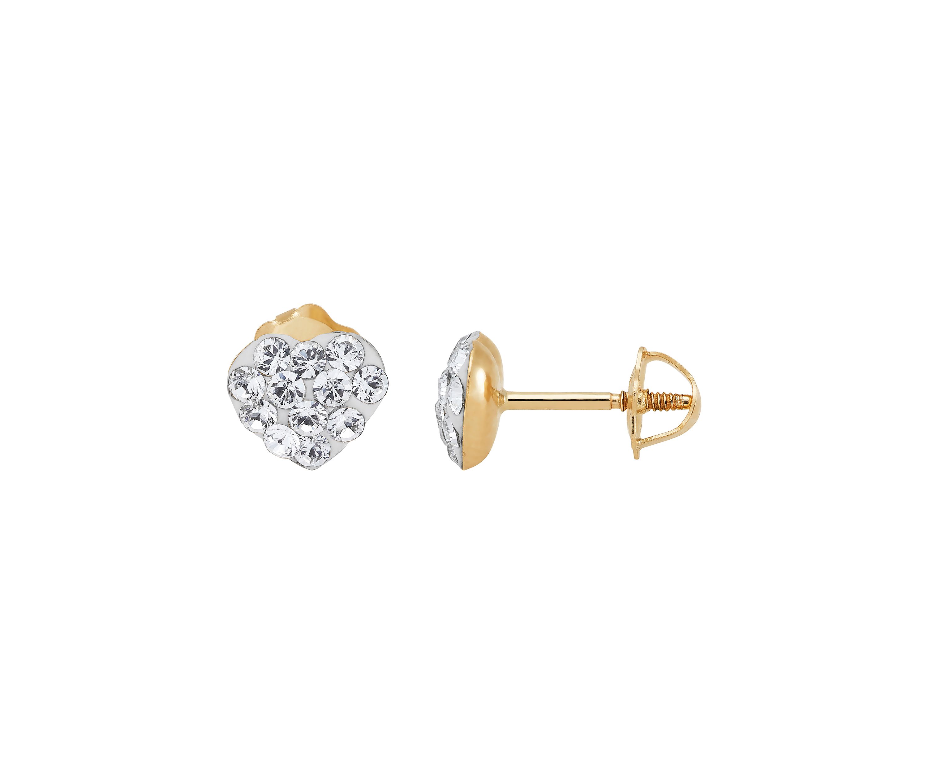 Crystal Baby Heart Earrings in 14K Yellow Gold