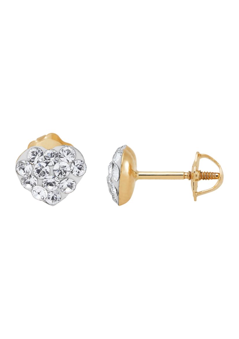 Crystal Baby Heart Earrings in 14K Yellow Gold