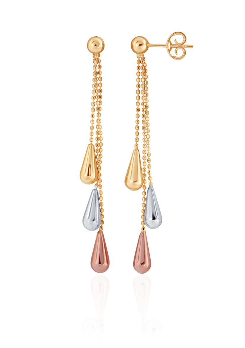 10k Yellow Gold, White Gold, and Rose Gold Teardrop Tassel Earrings