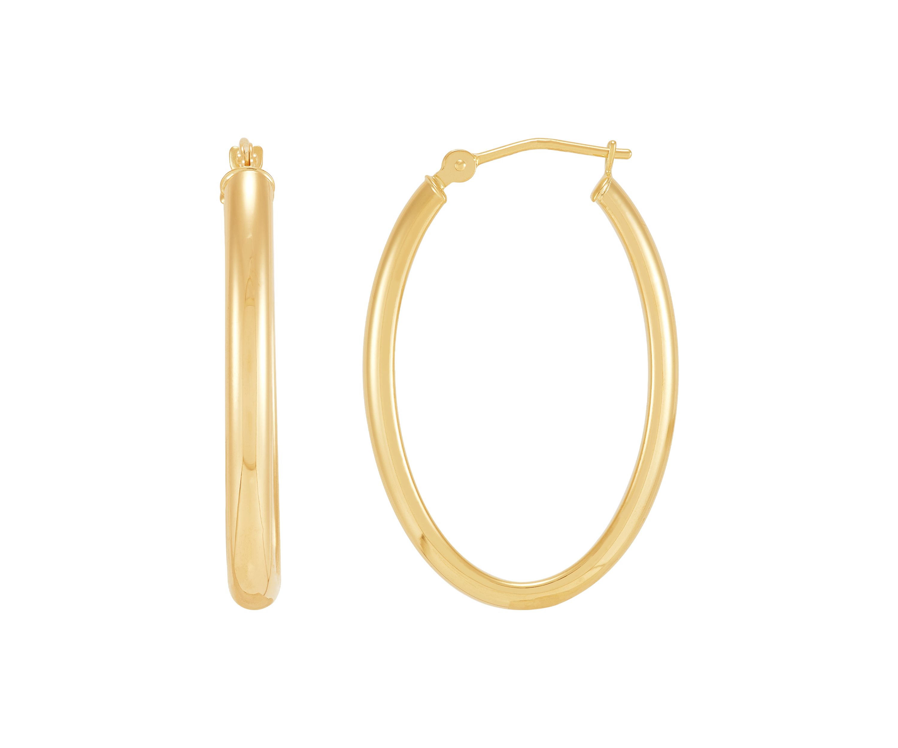 Oval Tube Hoop Earrings in 14K Yellow Gold
