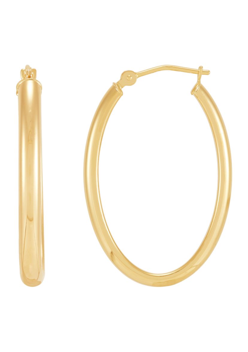Oval Tube Hoop Earrings in 14K Yellow Gold