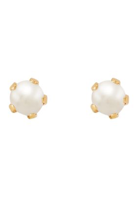 Belk & Co Pearl Stud Earrings in 14K Yellow Gold