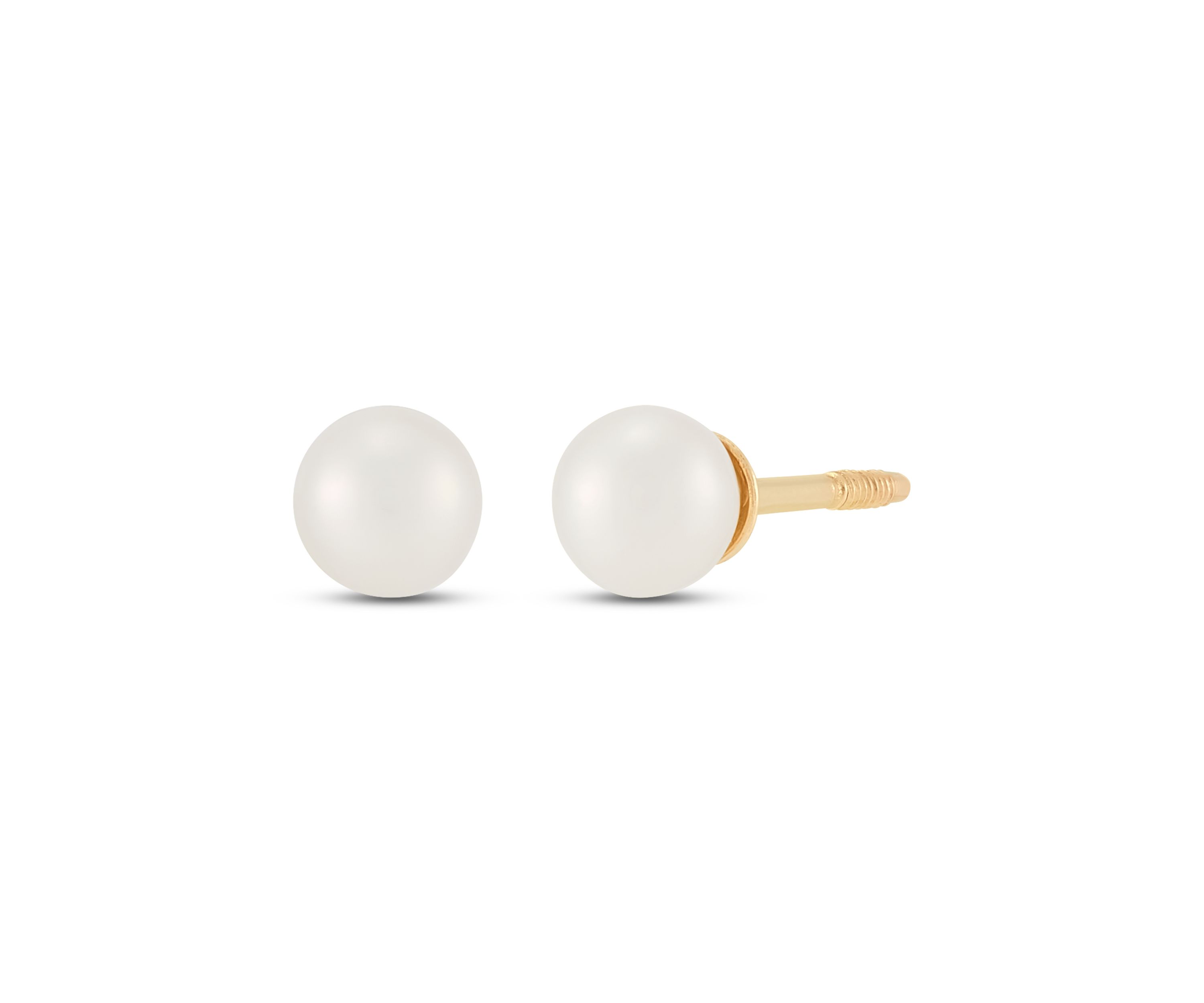 Girls Pearl Earrings in 14K Yellow Gold