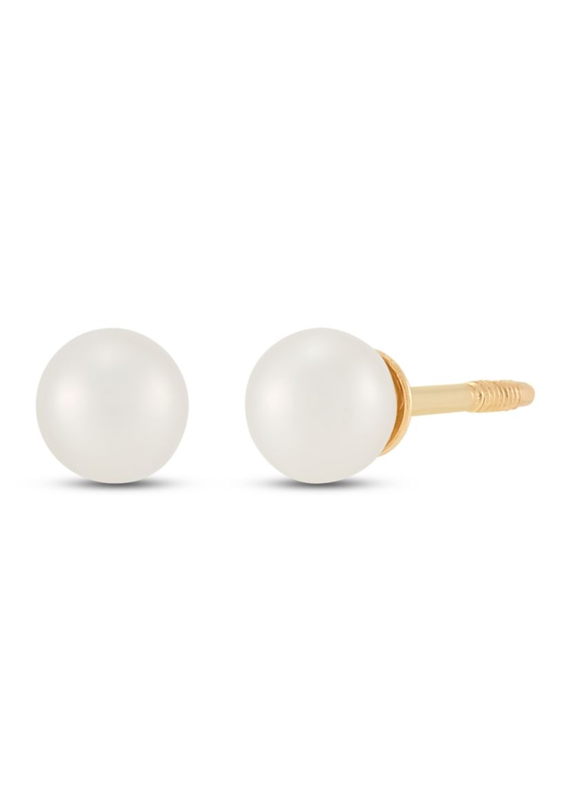 Girls Pearl Earrings in 14K Yellow Gold