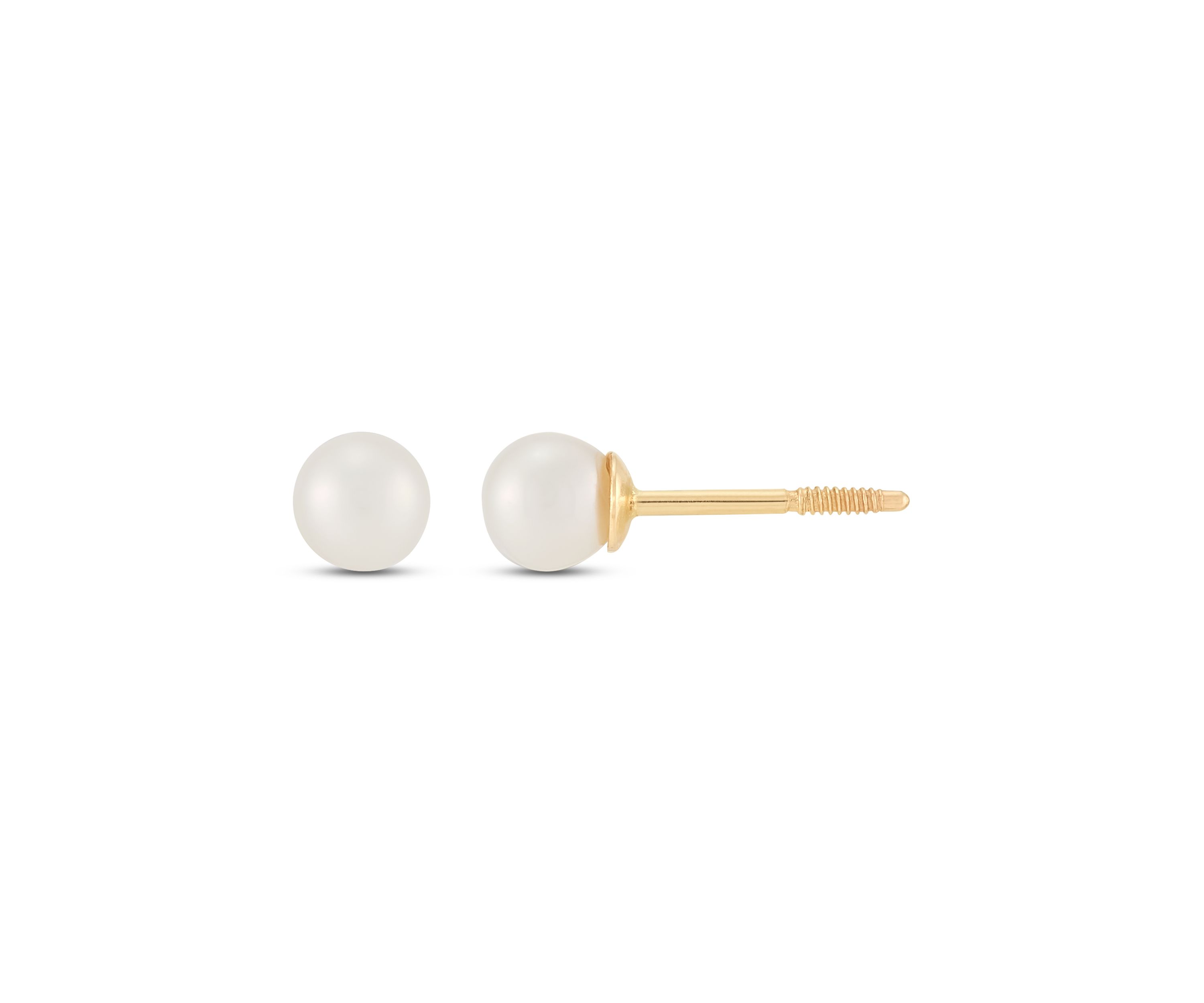 Girls Pearl Earrings in 14K Yellow Gold