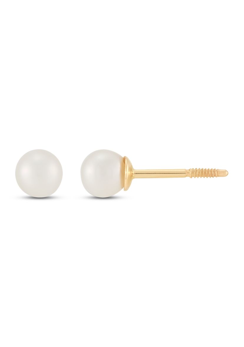 Girls Pearl Earrings in 14K Yellow Gold