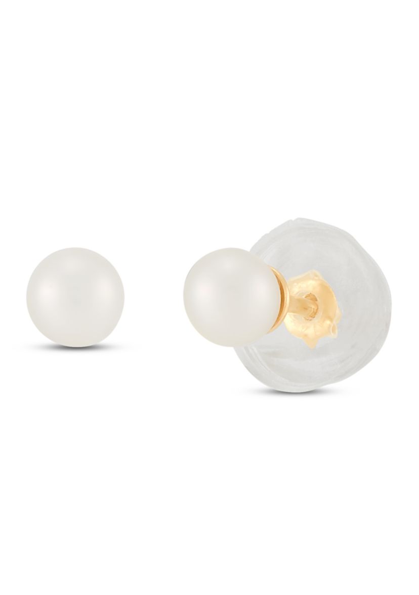 Girls Pearl Earrings in 14K Yellow Gold