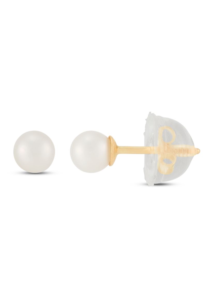 Girls Pearl Earrings in 14K Yellow Gold